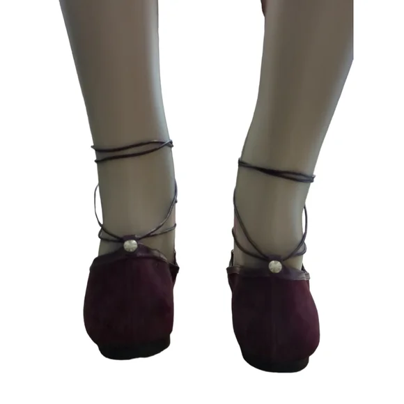 Michael Kors Lace Up Tabby Flats in Burgundy Suede Dark red size 8 - Picture 5 of 15